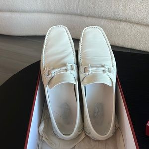 Salvatore Ferragamo white loafers patent leather